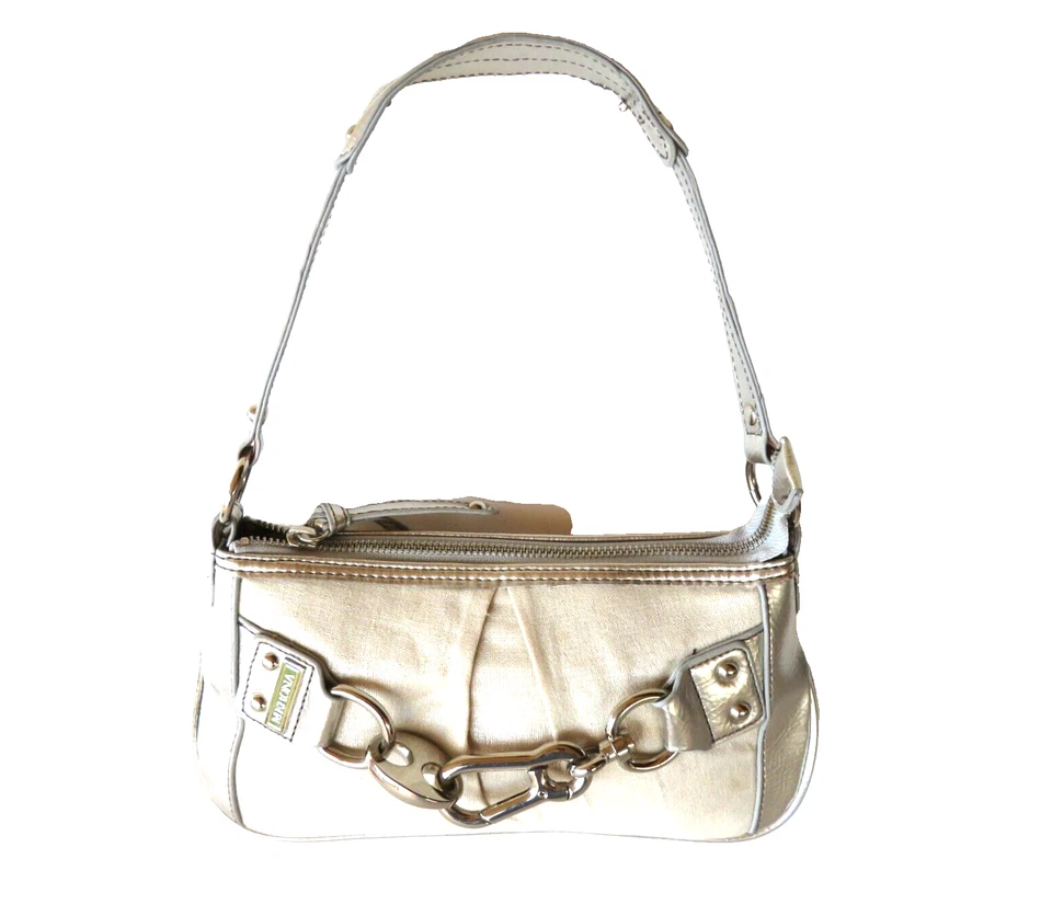 Bolso sin asas Merona de cuero plateado de lona Bolso de hombro Cartera Muñequera Nuevo con etiquetas Foto 4 de 4