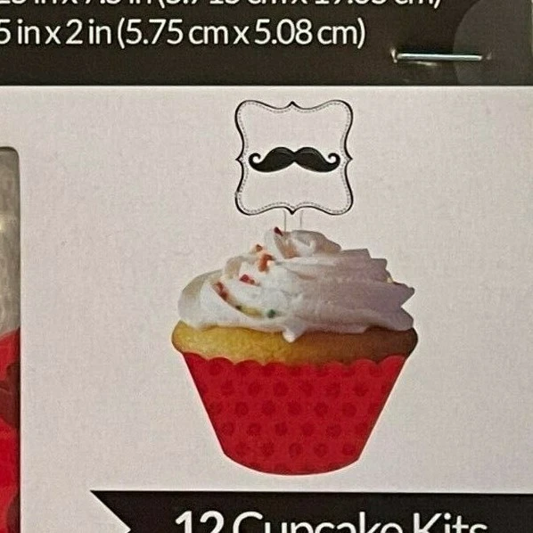 Party Decoration MUSTACHE MADNESS 12 Count CUPCAKE WRAPPERS with Picks - Image 3 of 4