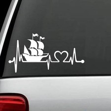 Pirate Ship Heartbeat Lifeline Decal Sticker Jolly Roger skull Crossbones K1098