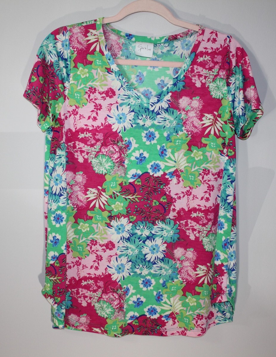 SEW IN LOVE Women's Short Sleeve Top/Blouse SZ SM Pullover Floral
