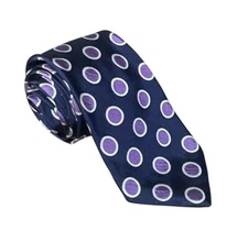 Turnbull & Asser Neck Tie Mens Navy & Purple Polka Dot Foulard Silk England UK