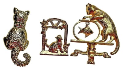 Vintage Gold Tone Cat Brooch & Pin   Danecraft, Avon, & More   YOU PICK