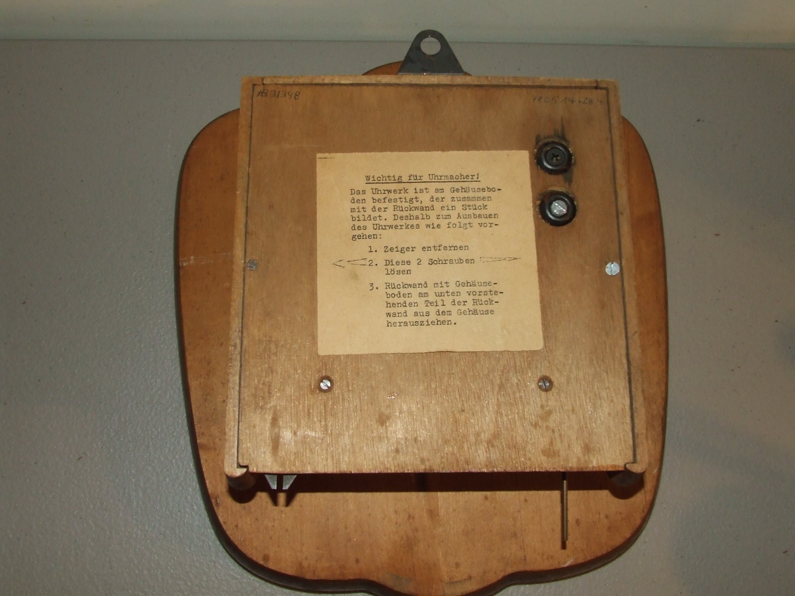 Antique Hand Painted Walnut Wag On Wall German Mid Century Mechanical Wall Clock