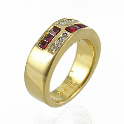 18k Gold Electroplated with Simulated Ruby and Cubic Zirconia Ring Sizes 5,6,7,8