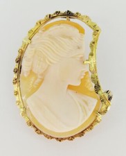 NUOVO CAMMEO ORO GIALLO CONCHIGLIA SPILLA VINTAGE ANTICO ARTIGIANALE REAL A MANO