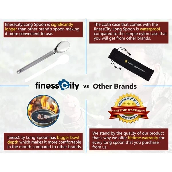 PACK de 2 cucharas de camping FinessCITY titanio mango largo 9,65" con estuche impermeable Foto 4 de 4