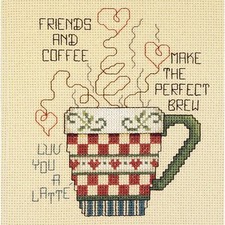 Stitch  Sip: Friends and Coffee White - DIY Cross Stitch Kit, 5x6 inches