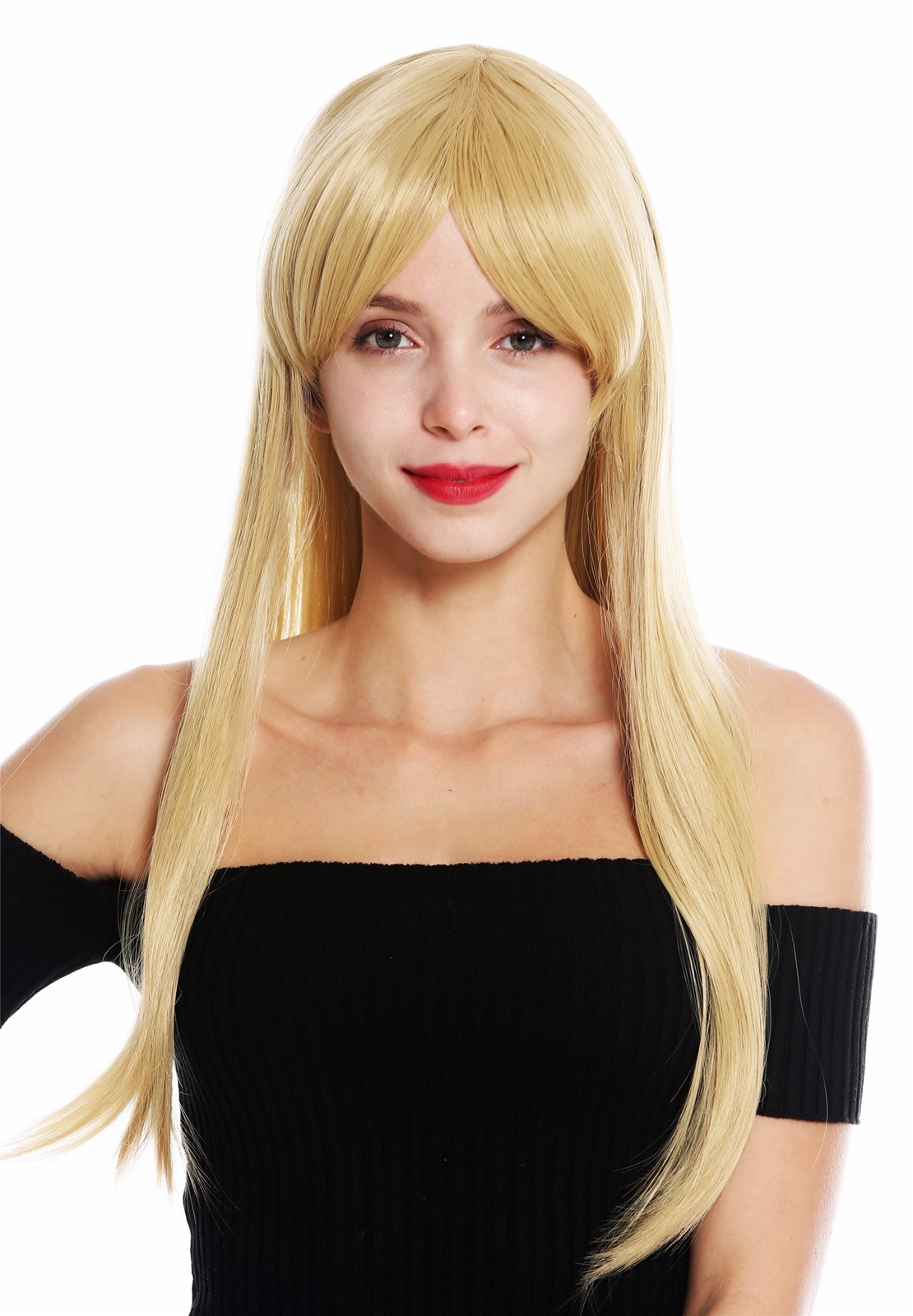 Women Long Blonde Stripe Cosplay Wig with Smooth Fringe YZF-41062
