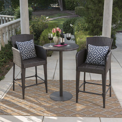 Burrough Outdoor 3 Piece Round Multi-brown Wicker Bar Set