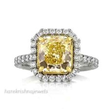 Radiant Cut 3CT Real Citrine 14K 2-Tone Gold Finish Engagement Wedding Halo Ring