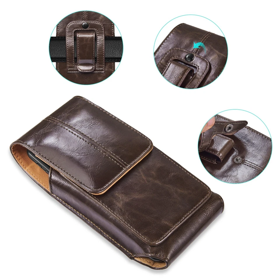 Vertical Cell Phone Holster Pouch Leather Wallet Case Belt Clip Carrying Cover - Image 3 of 4