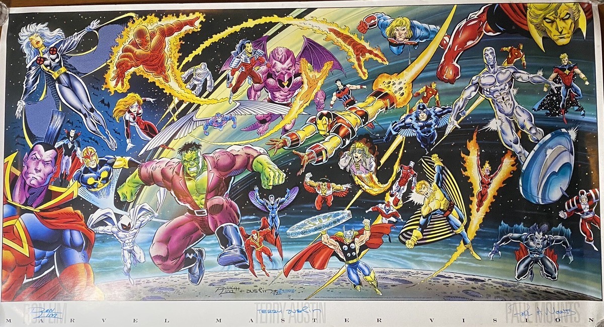 Marvel Master Vision 1991 Poster Signed by T Austin D Lim & P
