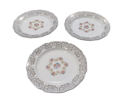 VTG Sebring USA Floral China Dishes Plates 22k Gold Pink Roses Lot Of 3 READ!