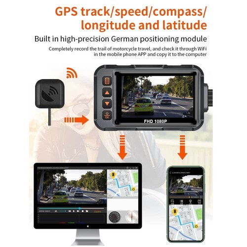 3"Motorcycle DVR Dash Cam Front & Rear Dual Camera GPS WiFi 24HR Parking +64GB - Picture 13 of 19