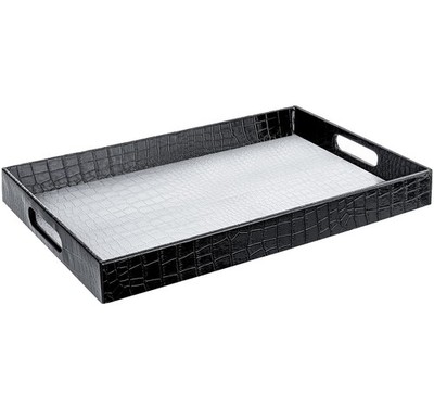17.5''x12'' Silver & Black Glossy Crocodile Faux Leather Serving Tray Beautiful...