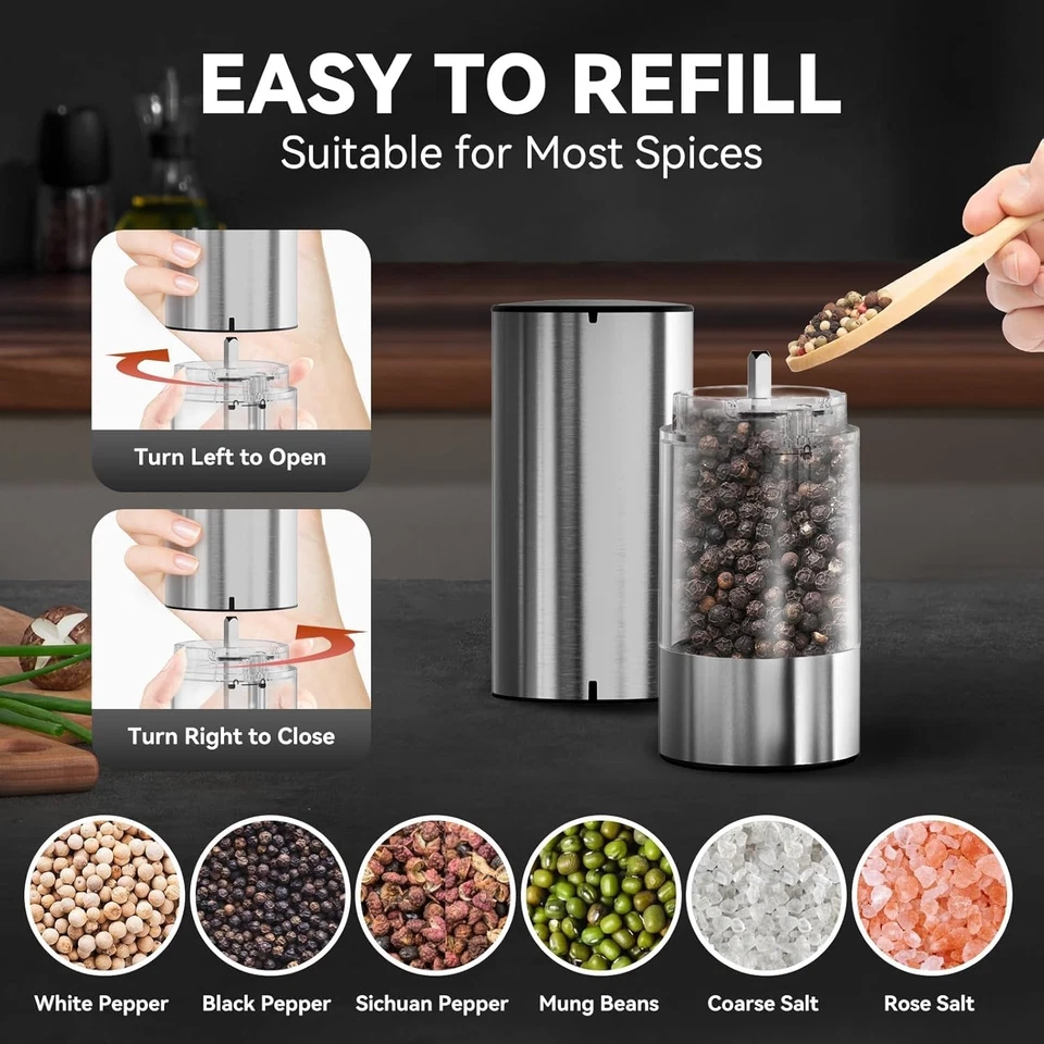 Juego de Molinillo de Sal y Pimienta Recargable, Juego de Agitadores Automáticos con Ajustable... Foto 3 de 4