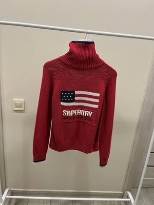 Superdry USA Flag Hysteric Glamour Style Mohair Y2K Fur Hoodie Sweater 90s