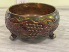 Antique Fenton Carnival Glass Grape and Cable 3 Footed Fernery Bowl