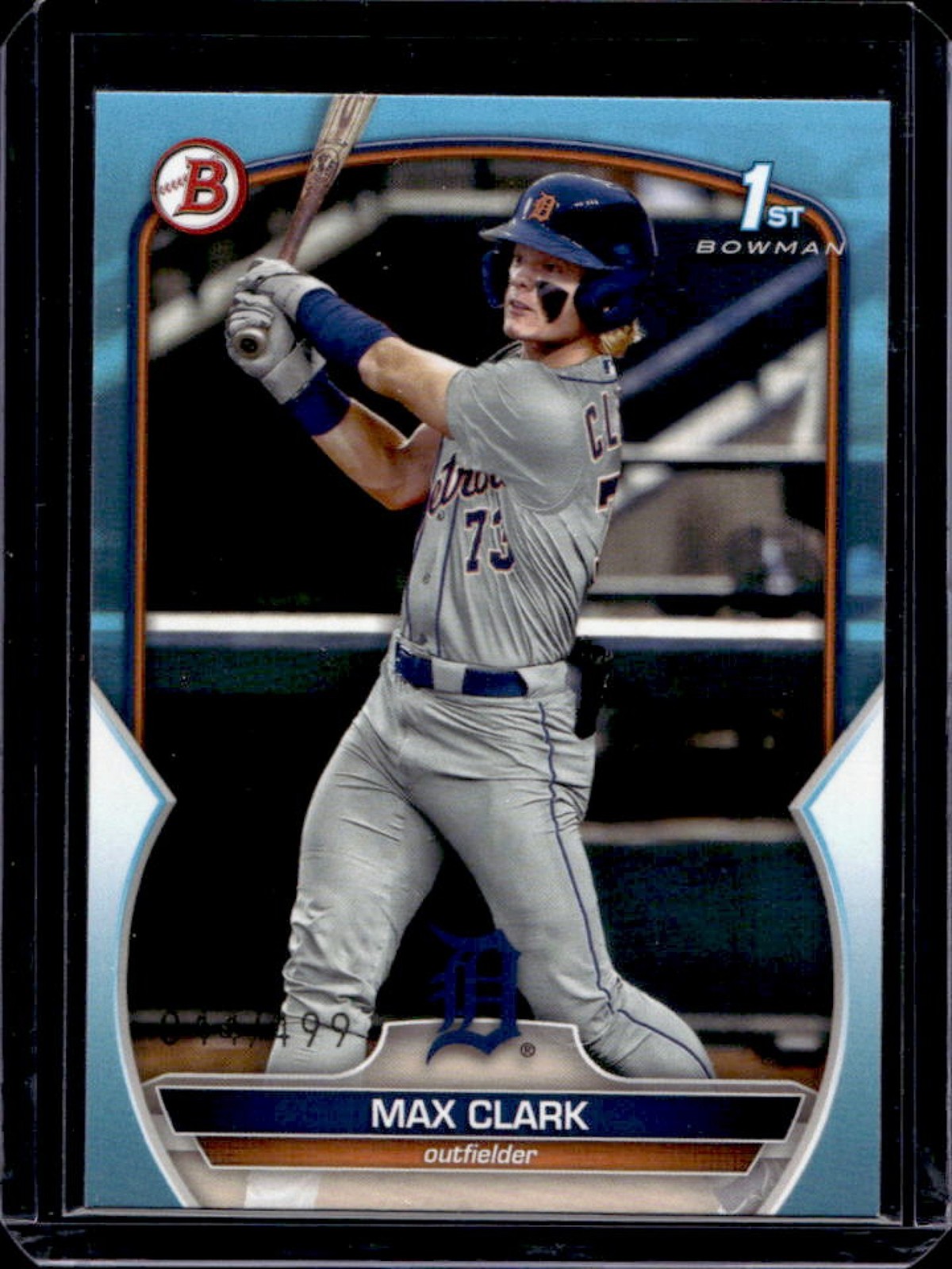 2023 Bowman Draft Max Clark Sky Blue 1st Prospect #/499 Tigers