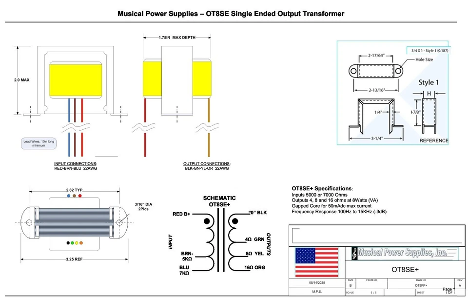 OT8SE-PLUS- Single Ended Tube Output Transformer 5K/7K: 4/8/16 Ohm 8VA 50mADC - Image 2 of 4