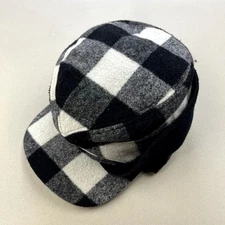Dorfman Pacific Trapper Hat Cap Fitted 7-1/8 Black Plaid Quilt Lined Ear Flaps