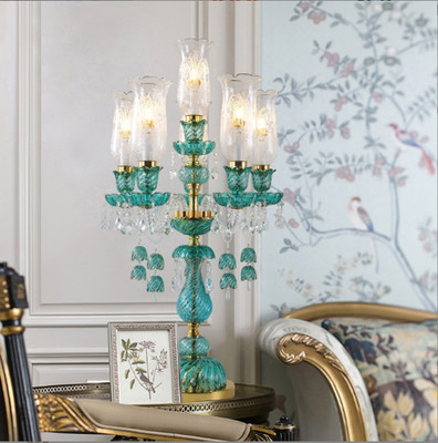 European-style Living Room Crystal Table Lamp Green Red Gold Desk LED Light