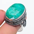 Faceted Zambian Emerald Gemstone 925 Sterling Silver Vintage Adjustable Ring d71