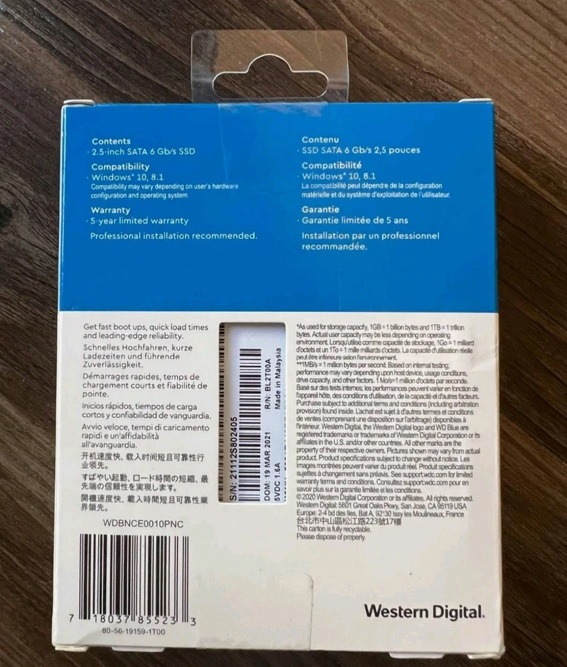 WD Blue 1TB WDBNCE0010PNC 2.5in SATA III SSD - Image 2 of 2