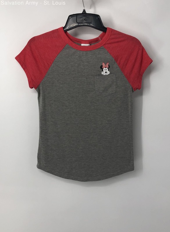Disney Girls Gray Red Heather Short Sleeve Crew Neck Pullover T-Shirt Size Small