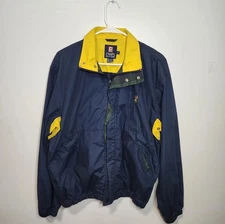 Vtg Chaps by Ralph Lauren Zip Up crest Windbreaker Jacket navy Yellow Sz Medium