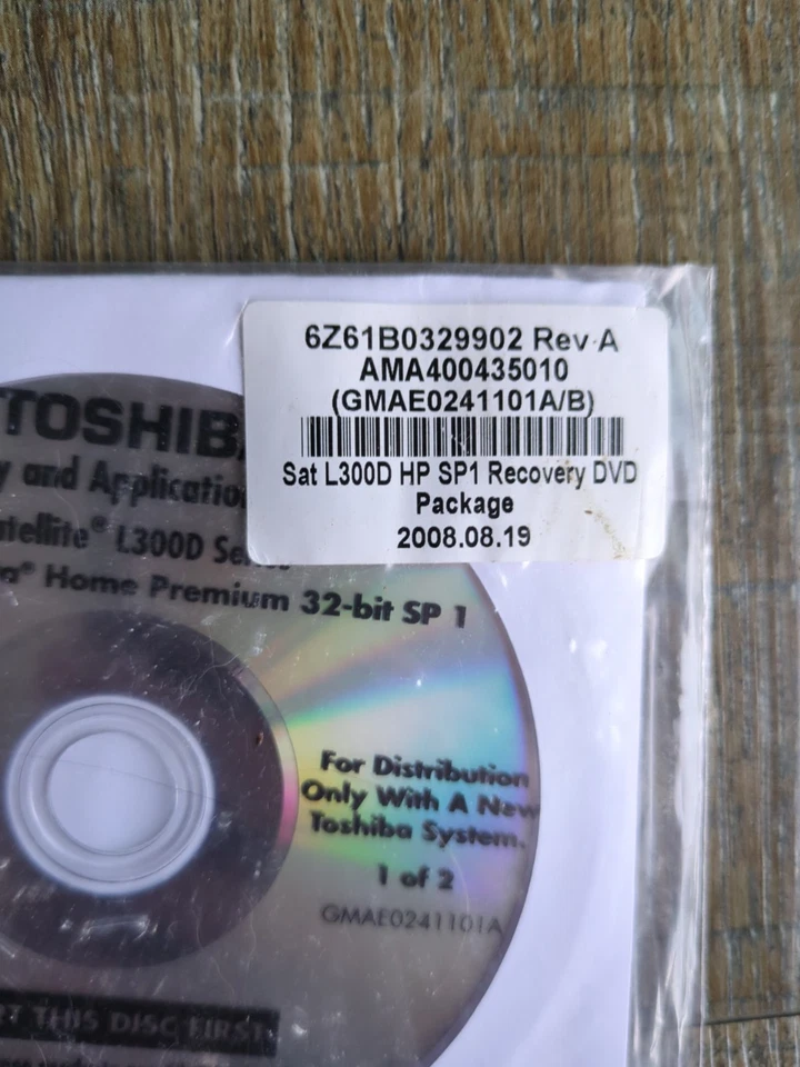 TOSHIBA SATELLITE L300D SERIES - RECOVERY & APPS, DRIVERS NEW Windows Vista Home - Image 2 of 4