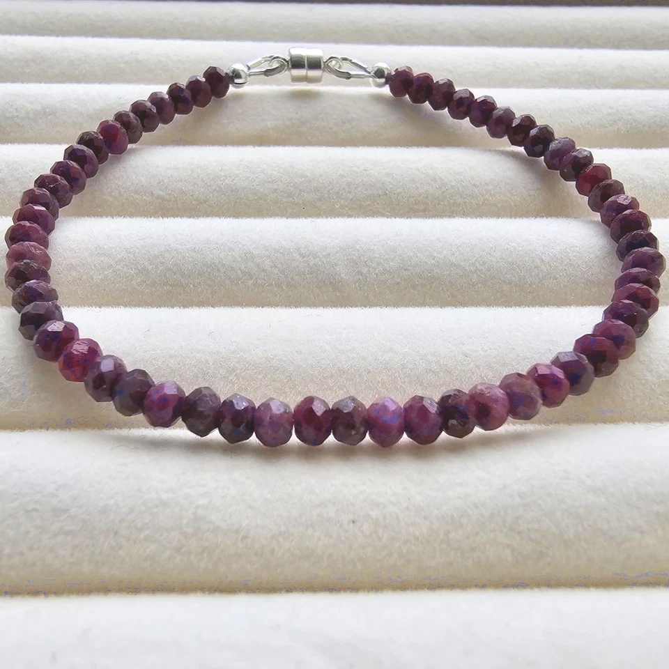 Genuine Natural Ruby Gemstone 925 Sterling Silver Bracelet with Magnetic Clasp - Image 4 of 4