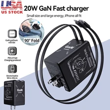 W&O 2 in 1 Gan Charger(Type C/L),120w Compatible Fast,Retractable Wall, US Black