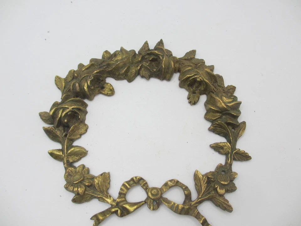 Victorian Brass Ormolu Furniture Hardware Mount French Antique Old Wreath 5.25"W - Image 3 of 4