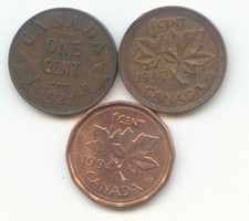 Canada 1921 1947 1994 Canadian Pennies Penny 1c 1 Cent Exact 3 Coins