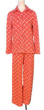 Vintage 1970s 2 Piece Leisure Suit Womens Knit Red White Plaid Bellbottoms