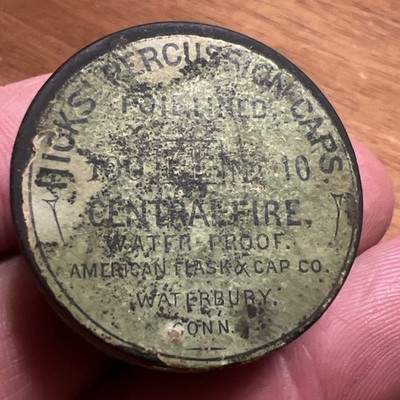 Antique Civil War HICKS  American Flask Co. No. 10 Percussion Caps Tin EMPTY
