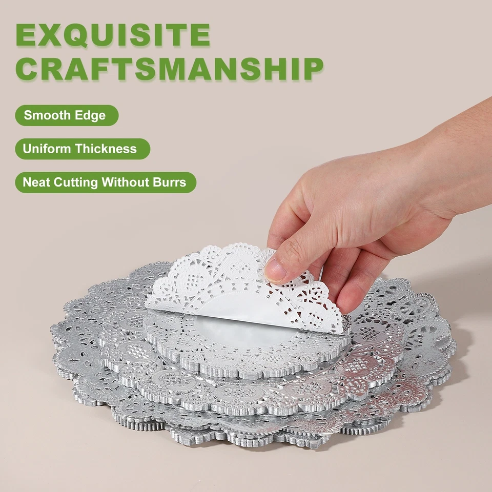 Paper Doilies, Round Lace Paper Placemats, 8" & 50 Pack & Silver Foto 4 de 4