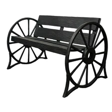 Western Style Wagon Wheel Garden Bench Cast Aluminum Outdoor Seating 76 lbs