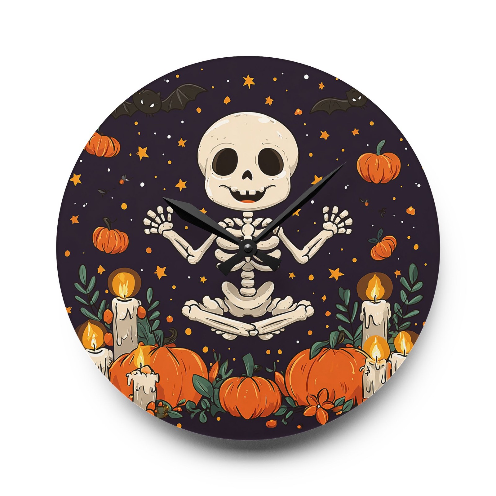 Halloween Skeleton Wall Clock Acrylic Round or Square Décor High-End Durable