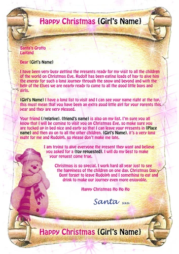Girls Personalised Letter From Santa / Father Christmas with North Pole envelope