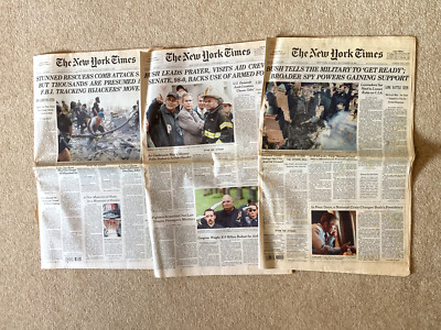 3 x Vintage NY Times, Post 9-11-2001, komplette Papiere