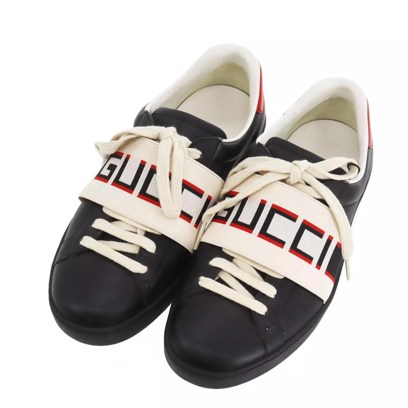 Baskets à lacets GUCCI d'occasion noir rouge beige cuir caoutchouc #AG261 S