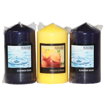 6x Flavour by GALA Duftkerze Stumpenkerze 2 Düfte: Summer Rain / Peach Citron