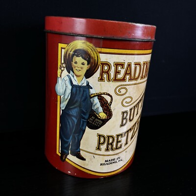 Vintage Reading Butter Pretzels Tin Made In Reading Pa Metal