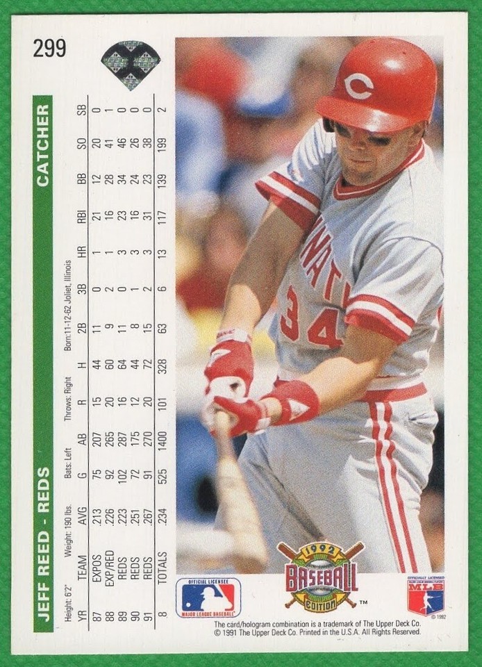 Jeff Reed - 1992 Upper Deck #299 - Cincinnati Reds Baseball Card | eBay