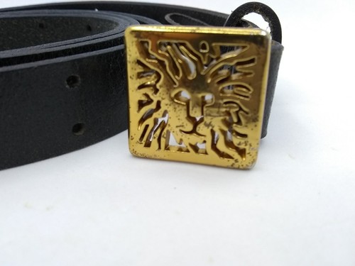 Vtg. Black leather? Anne Klein box Lion Buckle Belt 35" - Picture 9 of 10