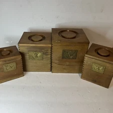Vintage Wooden Box With Lid Brass Eagle Storage Container set Of 4 Japanese