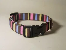 Wet Nose Designs Spring Pastel and Brown Striped Dog Collar Yellow Pink Blue