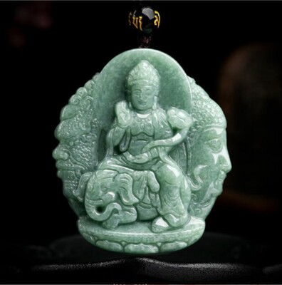 Certified Natural Green Burma A Jade jadeite Bodhisattva Samantabhadra Pendant